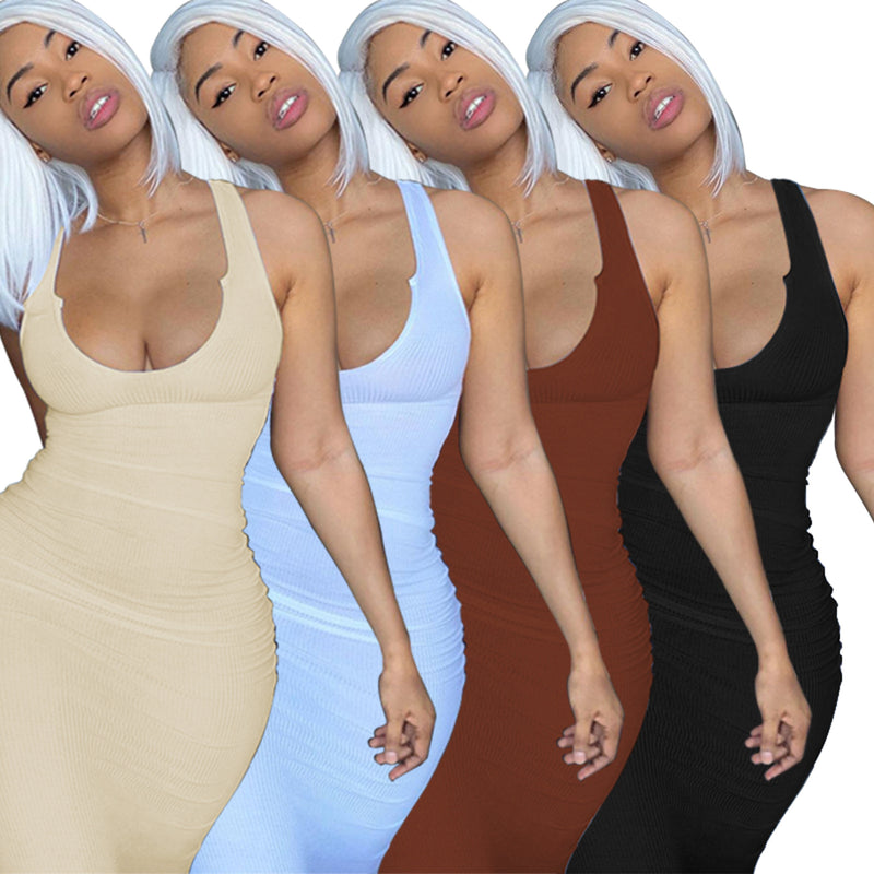 U Neck Sling Solid Bodycon Dress LSD LD1778