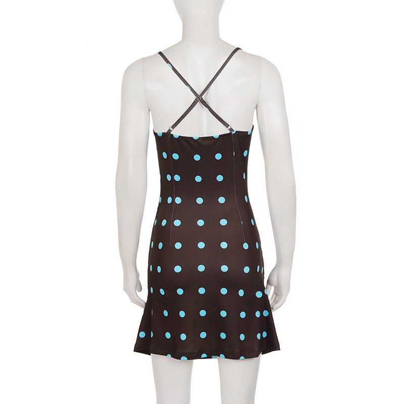 Polka Dots Print Backless Mini Dress GPKJ MR49193