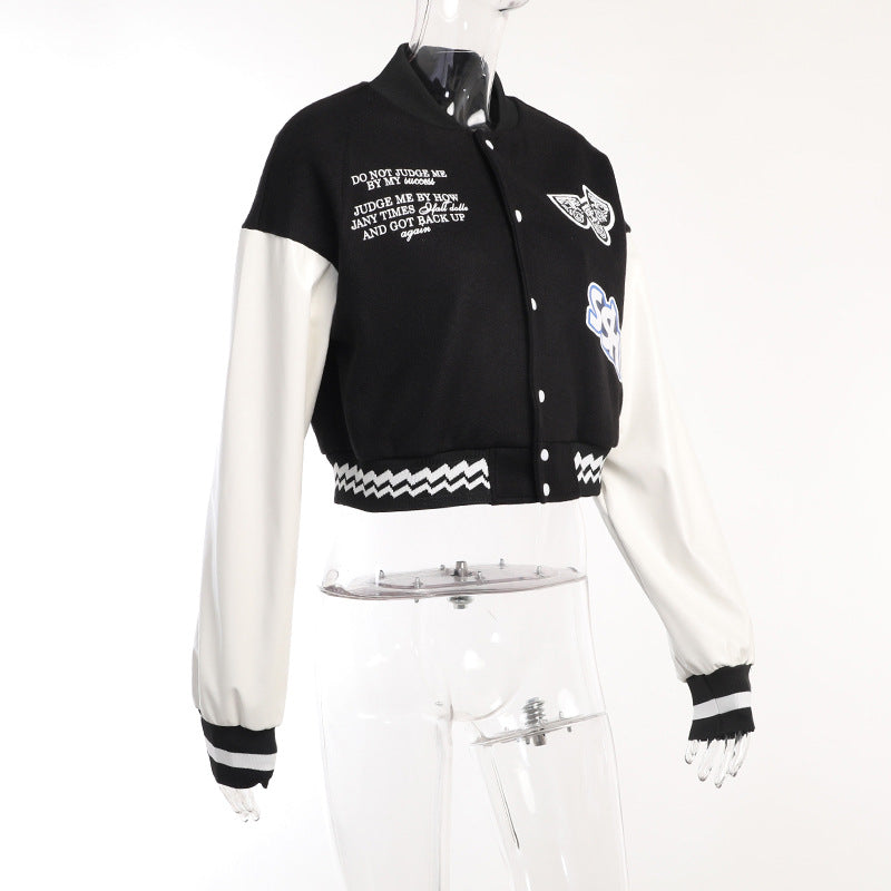 Contrast Color Print Baseball Jacket FL 23439