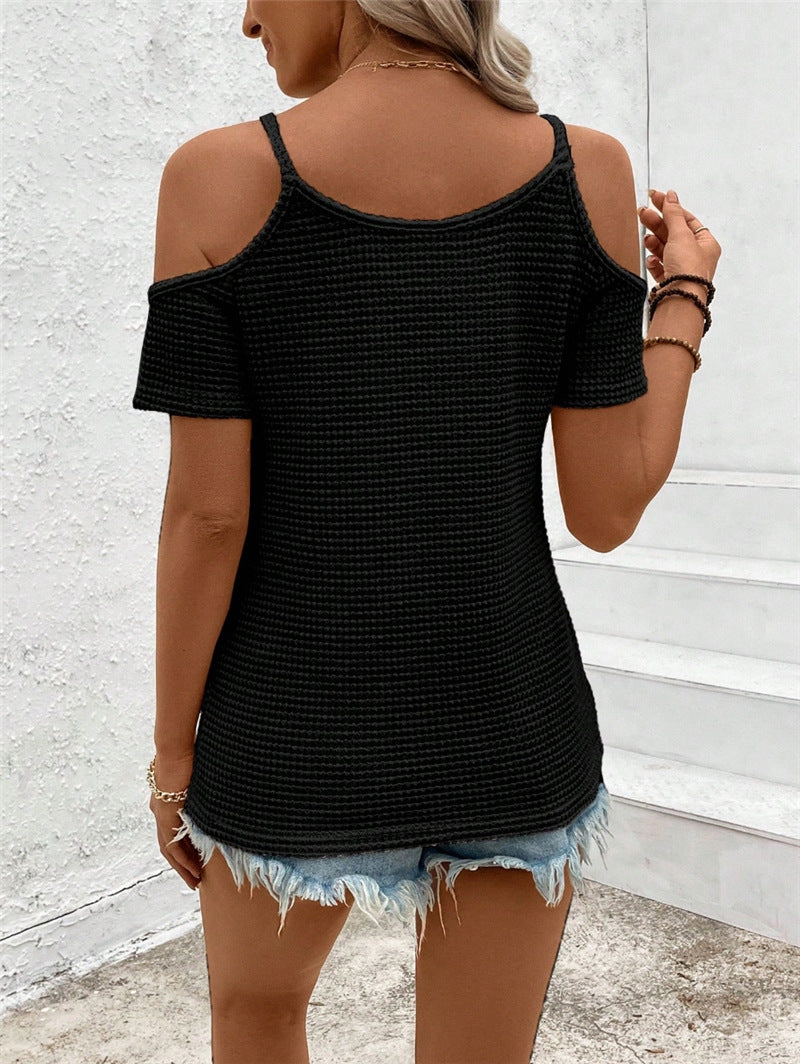 Off Shoulder Patchwork Knits T Shirt GZYF 1183