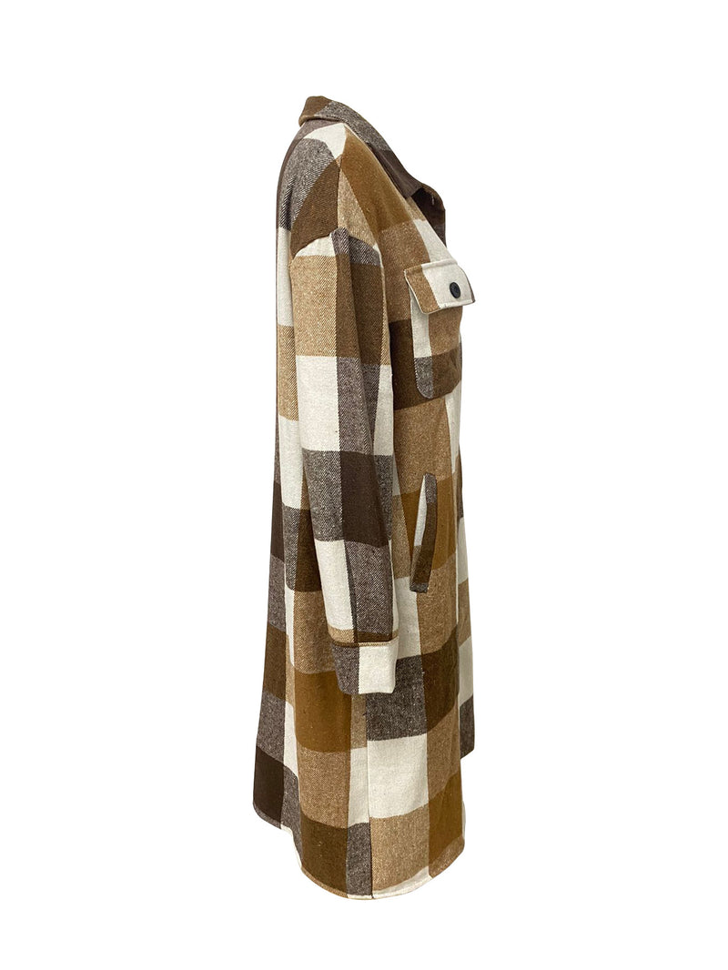 Plaid Print Long Sleeve Long Shirt Coats LSD 2264