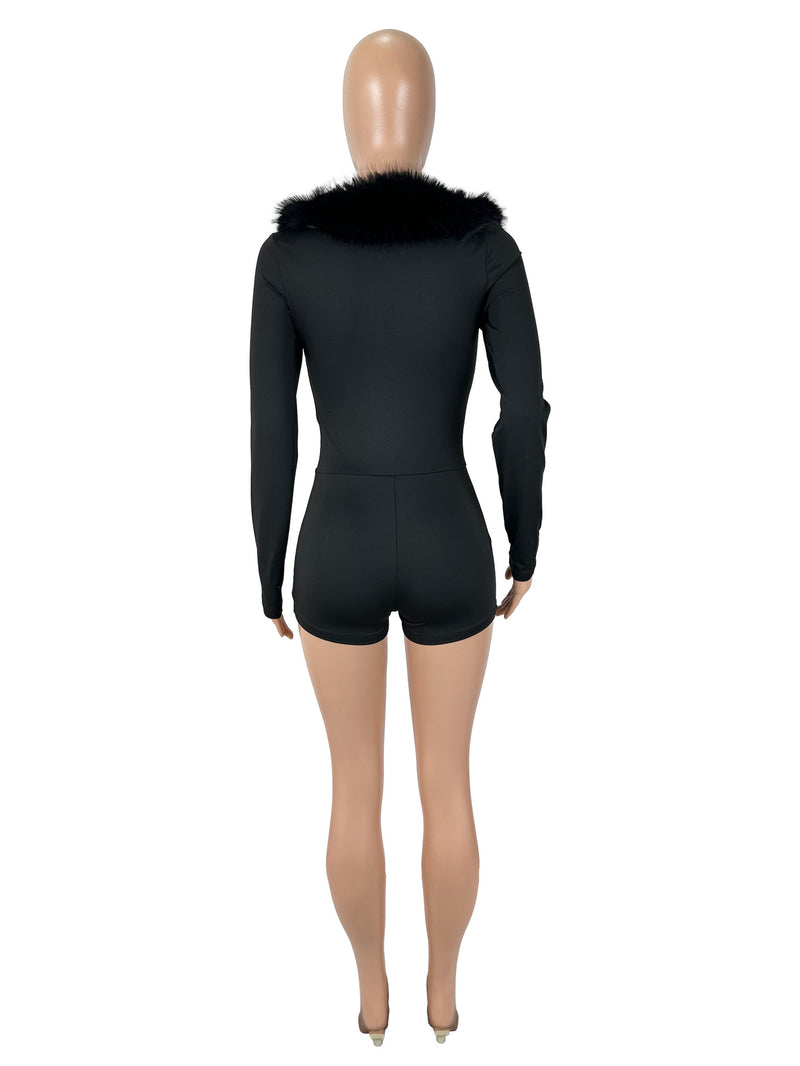 Fur Collar Long Sleeve Slim Romper SHD 9595
