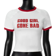 Letter Print Short Sleeve Crop Tops MXBF K24TP321
