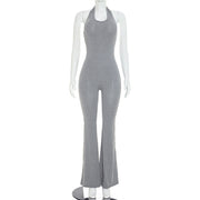 Halterneck Backless Solid Jumpsuit GSBW Q26JP127