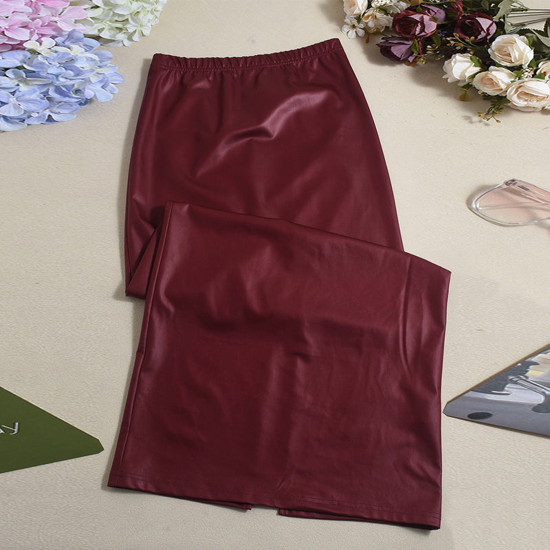 Retro Faux Leather Long Skirt GNZD 060165DBZ