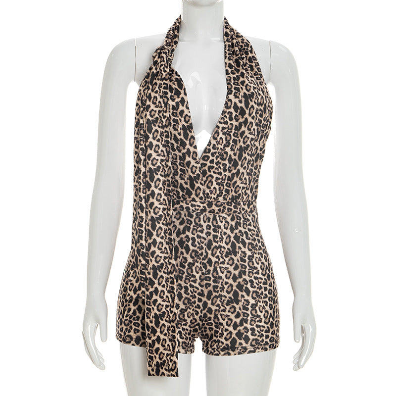 Leopard Print Backless Romper GDSF D26RP008