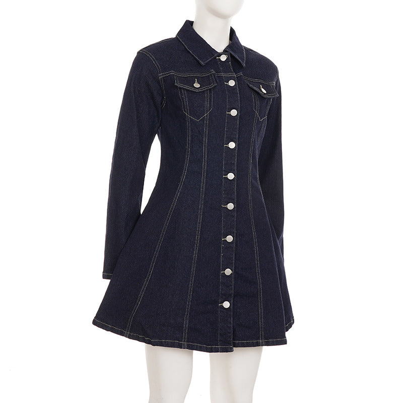 Single Breasted Long Sleeve Denim MIni Dress GPKJ MR42902