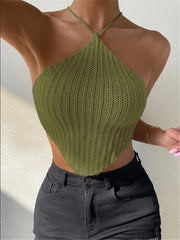 Tie Up Halterneck Backless Knits Tank Tops GZYF 1009