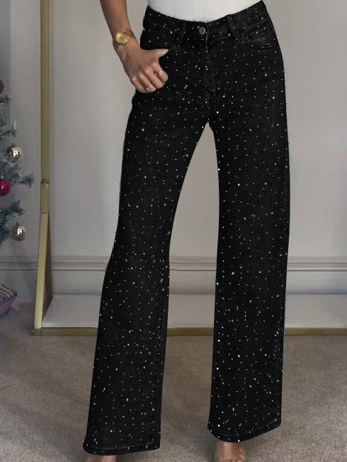 Plus Size Rhinestone Washed Straight Jeans OD 8751
