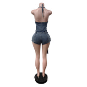 Denim Halterneck Backless Romper MEM 88646