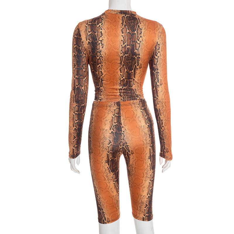 Snake Print Tight Two Piece Pants Set MXBF J25ST354