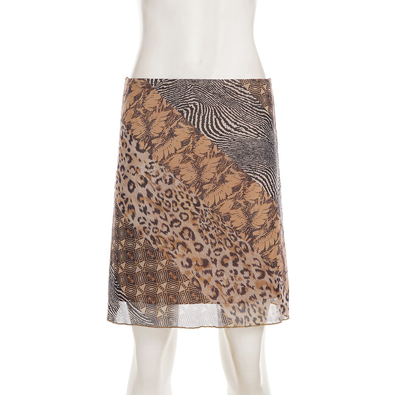 Retro Animal Print Mesh Mid skirts GPKJ MR51078