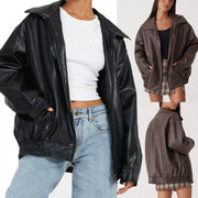 Lapel PU Leather Jacket Coats HHMY M3566