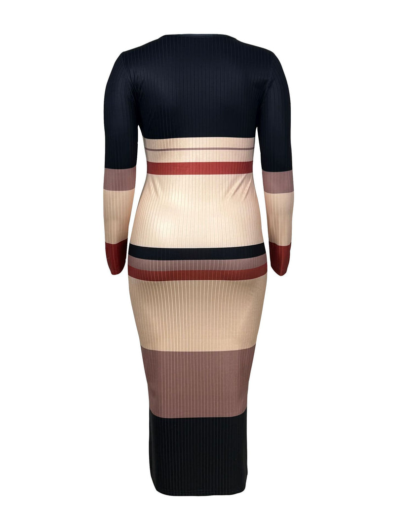 Plus Size Stripe Color Block Maxi Dress GAWE 6778