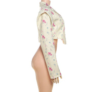 Long Sleeve Blazer Neck Print Coats DLSF K25L79578