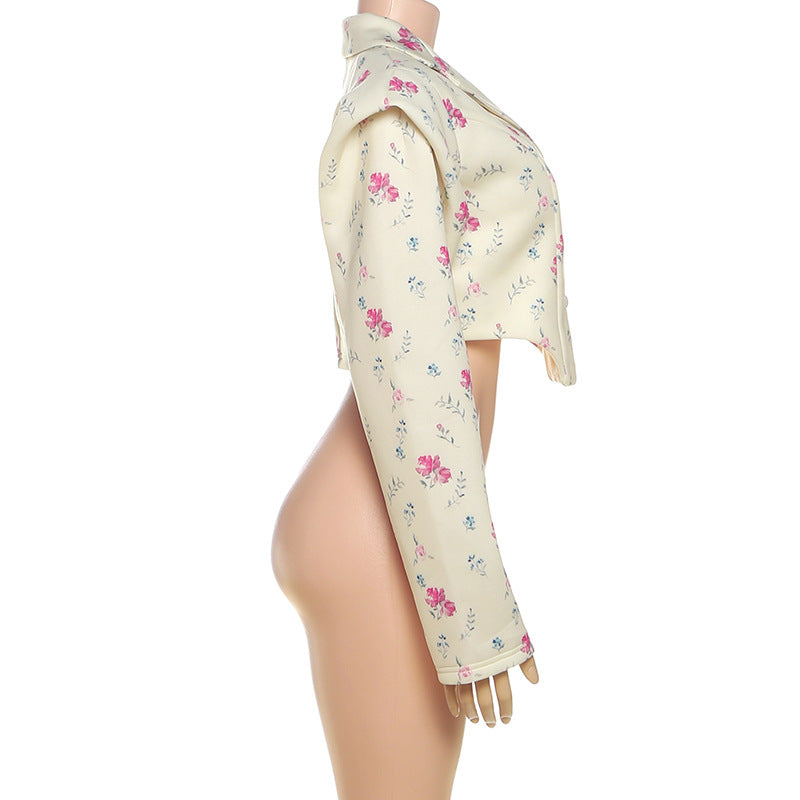 Long Sleeve Blazer Neck Print Coats DLSF K25L79578
