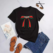 Plus Size Bow Print Short Sleeve T Shirt YIM YMT001