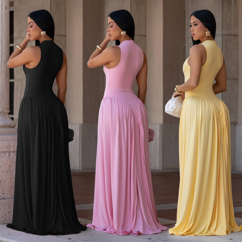 Solid Color Sleeveless Maxi Dress BY 7713