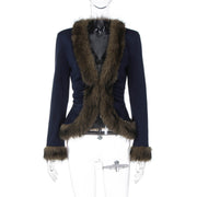 Patchwork Furzzy Solid Color Jacket GLAG C5920283G