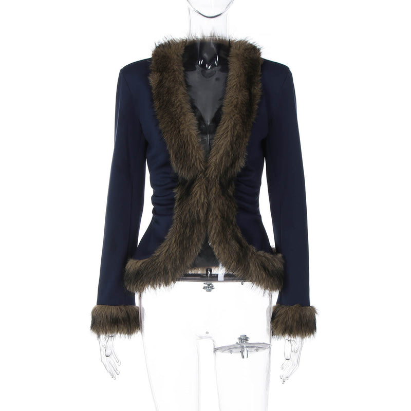 Patchwork Furzzy Solid Color Jacket GLAG C5920283G