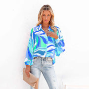 Printed Single Breasted Lantern Long Sleeve Shirt GOSD 10110
