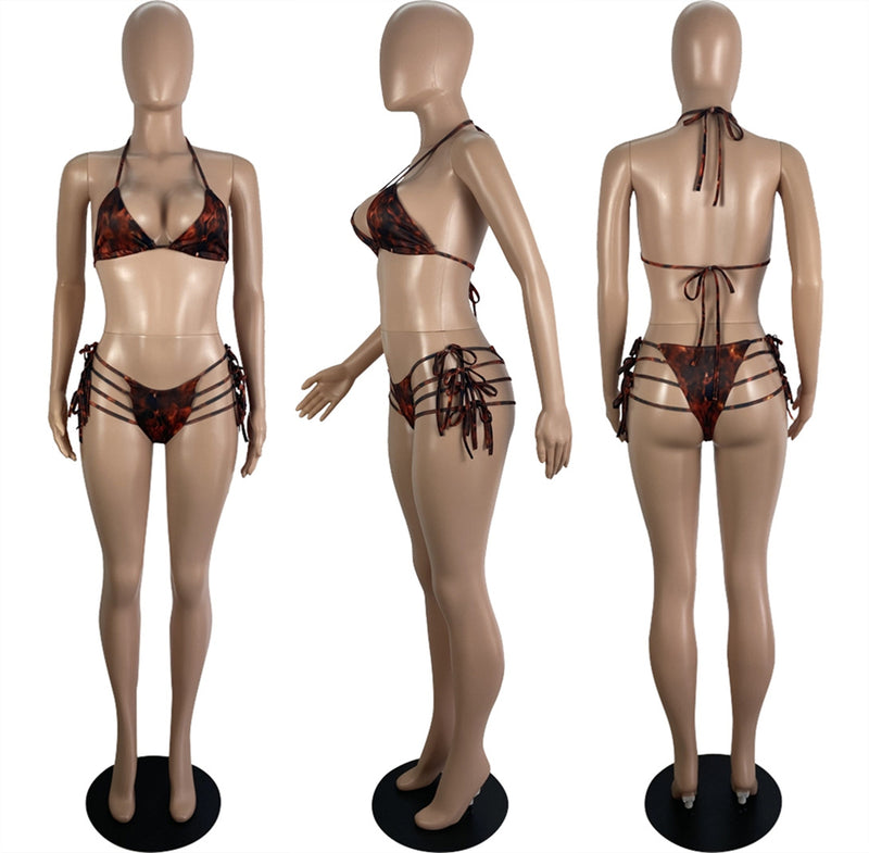 Sexy Print Bikinis Swimsuit Smock Three Piece Set LSL LS6458