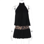 Leopard Print Patchwork Backless Mini Dress GLAG D6121120H