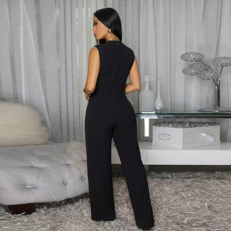 Sleeveless Blazer Vest Wide Leg Jumpsuit OSM 4499