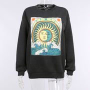Knit Crew Neck Printed Long Sleeve Sweatshirt FL 21060