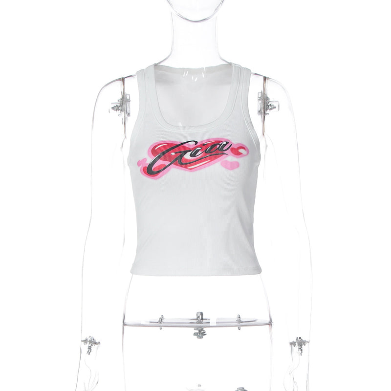 Letter Print Sleeveless Tank Tops GLAG T5A20439G