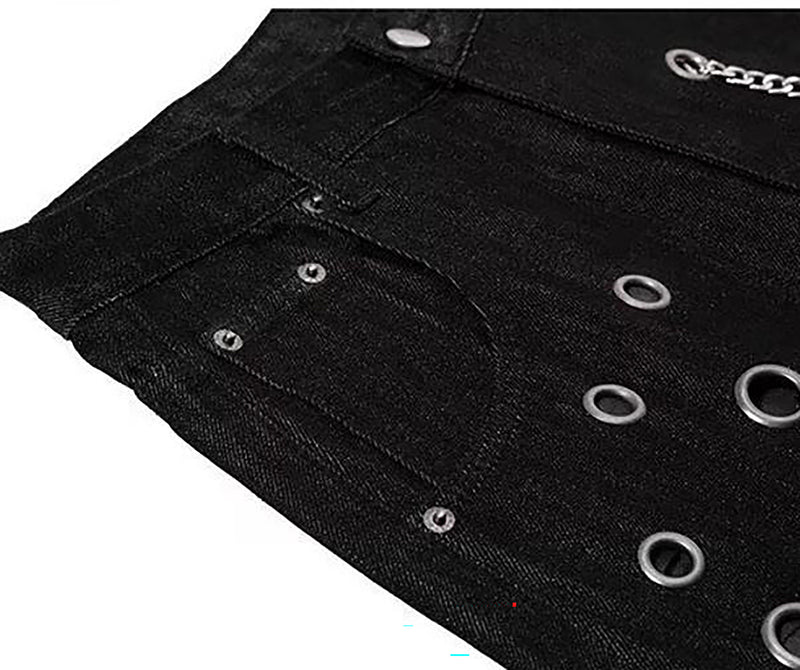 Plus Size Metal Ring Rivet Chain Jeans GYLN 9088