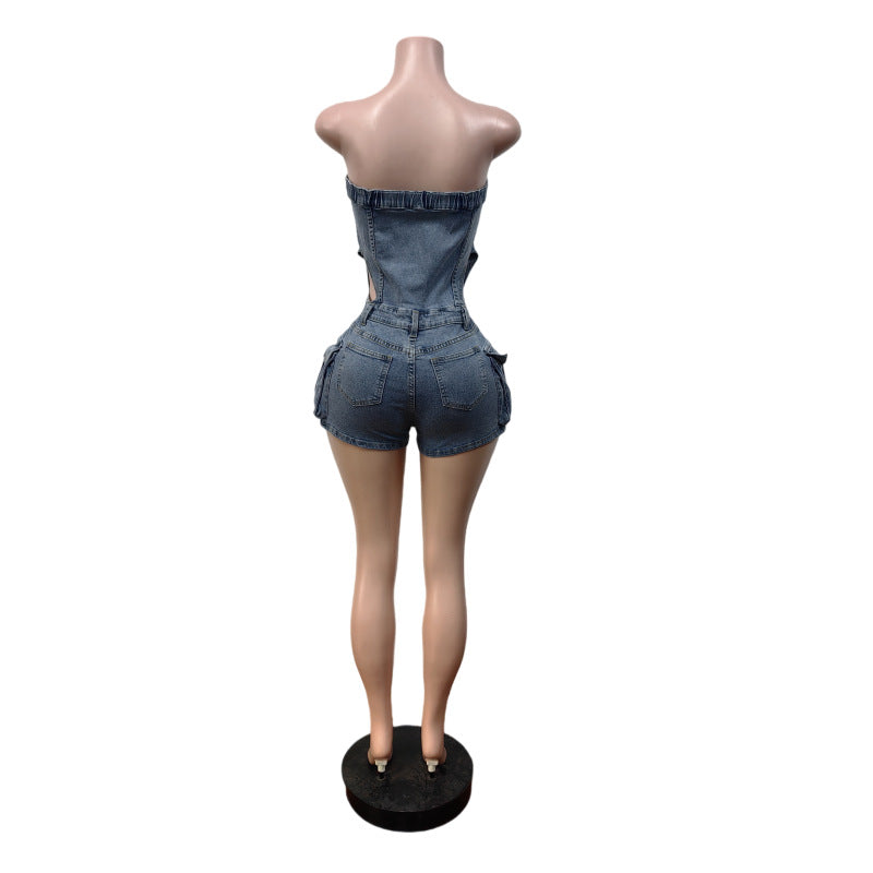 Fashion Denim Tube Top Romper MEM 88697