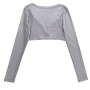 Fashion Long Sleeve V Neck Crop Top FL YL23476MH