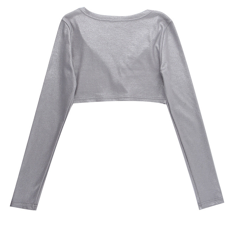 Fashion Long Sleeve V Neck Crop Top FL YL23476MH