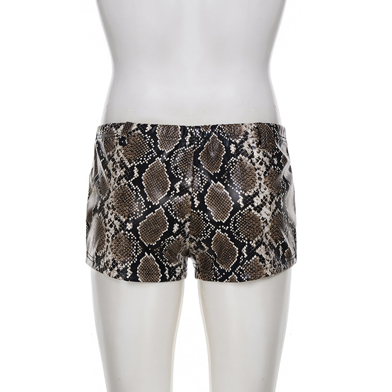 Snake Print Leather Shorts GPKJ MR45064