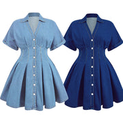 V Neck Short Sleeve Denim Mini Dress GDAM 218976