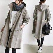 Plus Size Solid Color Long Sleeve Hooded Wind Coat GOFY X2279