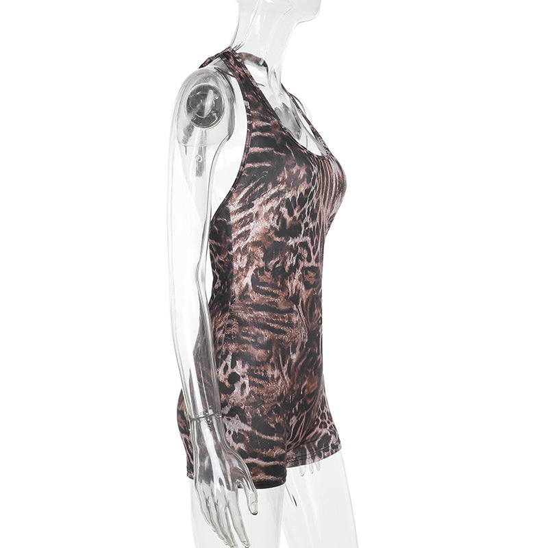 Leopard Print V Neck Romper FL YL25066MHO