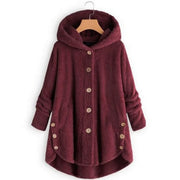 Plus Size Button Up Hooded Plush Solid Color Jacket GXHF 885236