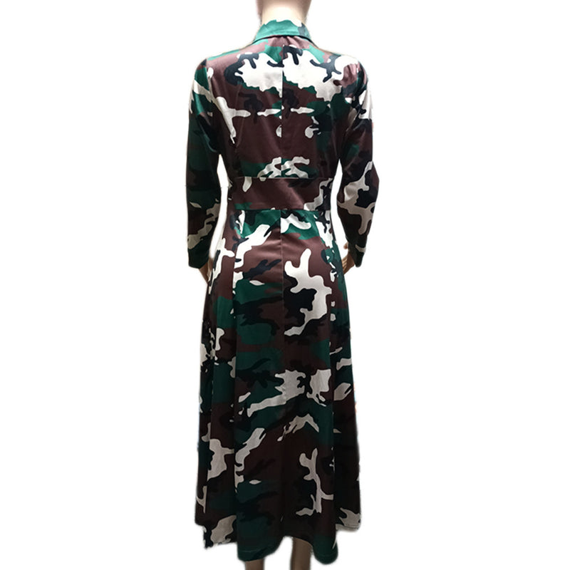 Plus Size Camouflage Print Long Jacket Trench Coat QYXZ 9144