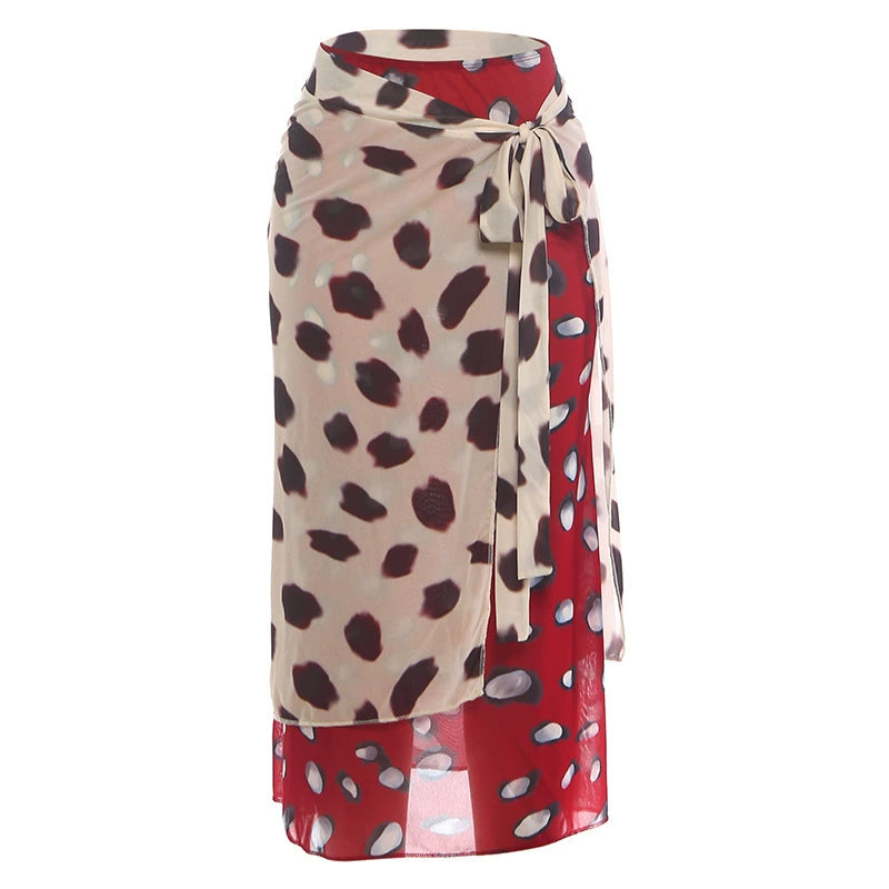 Irregular Polka Dot Print Long Skirt GYME K6J11415A