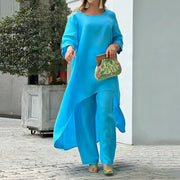 Plus Size Solid Color Long Sleeve Irregular Two Piece Pants Set GYJY W0839