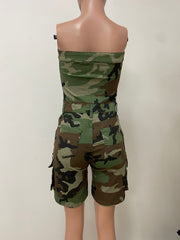 Wrap Chest Cardigan Buttoned Camouflage Romper LSD 24371