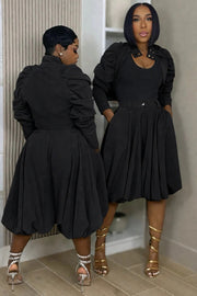 Metallic Zippered Ruffled Bubble Sleeve Coat LSD 3004