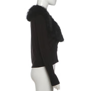 Furzzy Neck Patchwork Solid Color Coat XEF K25C85246