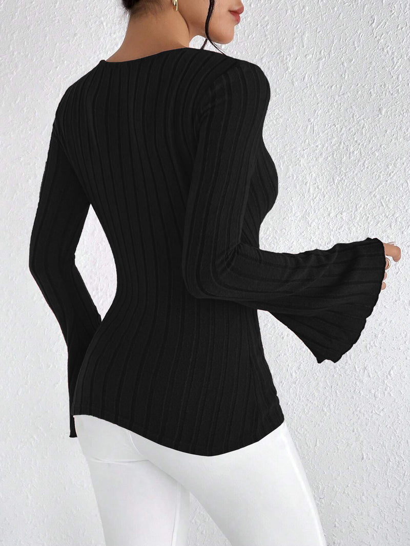 Flare Sleeve V Neck T Shirt GYSQ CCEF1870