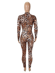 Mesh Leopard Print Long Sleeve Jumpsuit SHD 9575