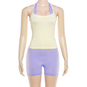 Solid Color Sleeveless TightVest Romper 2 Piece Set GZJQ K6S10685A