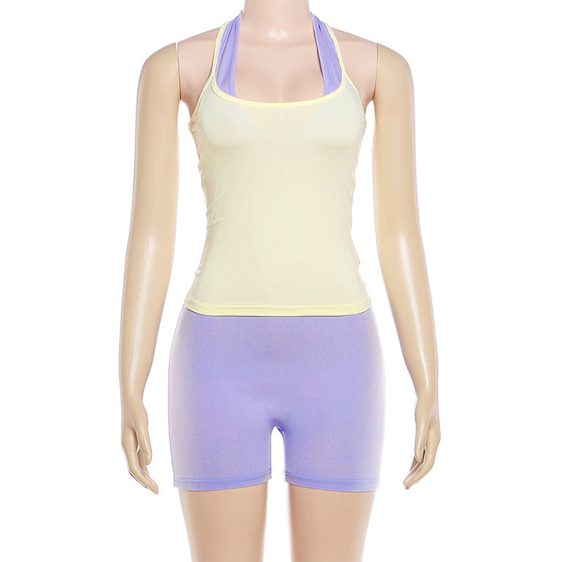 Solid Color Sleeveless TightVest Romper 2 Piece Set GZJQ K6S10685A