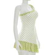 Polka Dots Print Slash Shoulder Mini Dress MXBF J26DS154